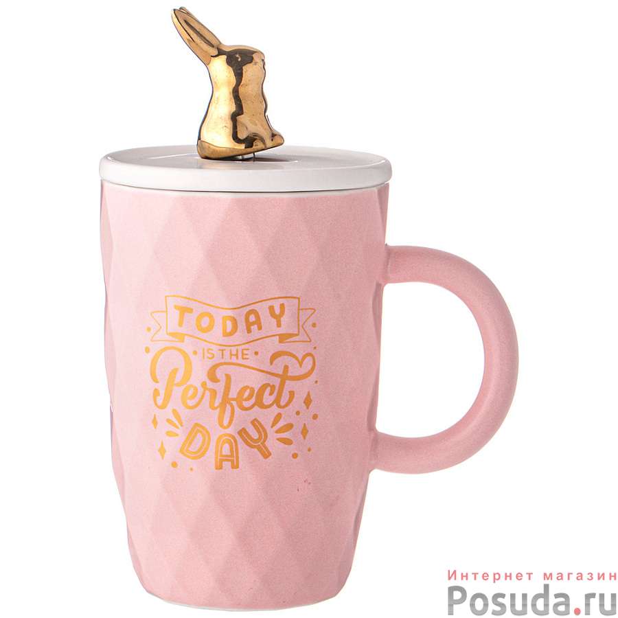 Кружка lefard с крышкой и ложкой bunny 390мл, розовая