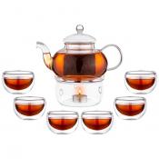 Чайный набор на 6 персон Double-wall 7пр.: чайник 800мл + 6 чашек 150мл 