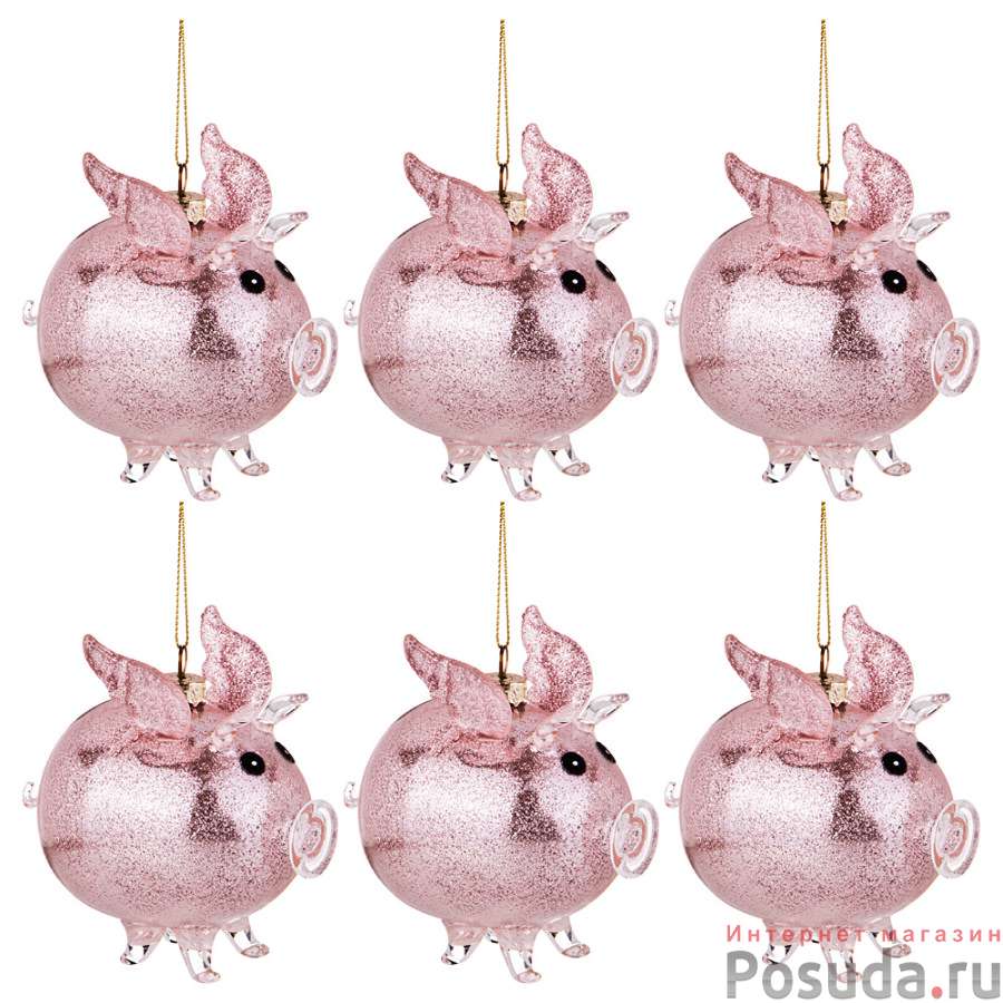 Декоративное изделие Свинка-ангел цвет:розовый набор из 6шт 9*6 см высота=9,5 см без упаковки