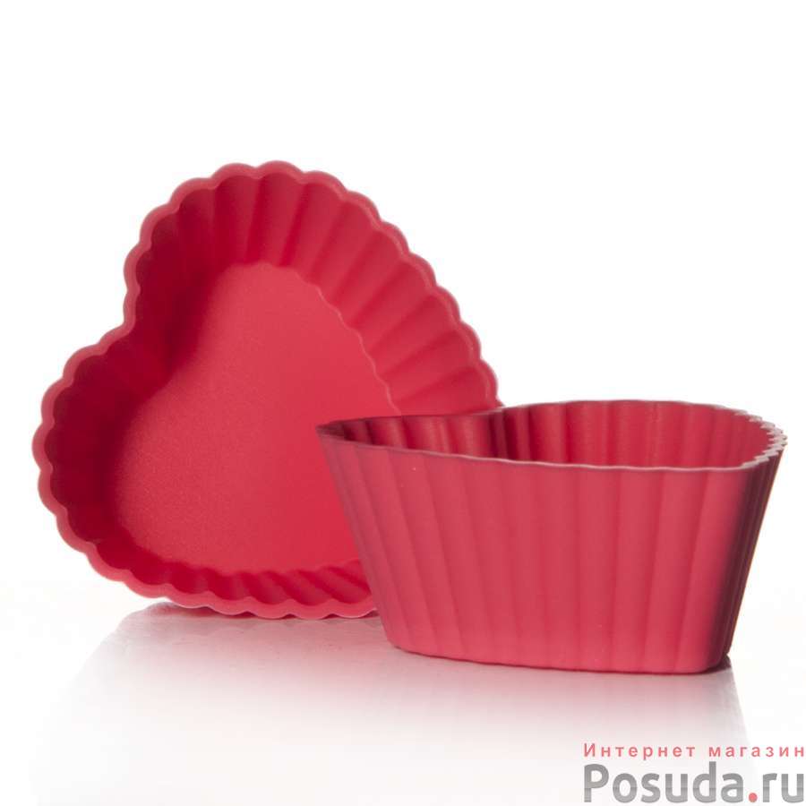 Силиконовые формочки Paterra для кексов, 6 штук (сердечки)