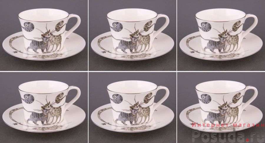 Чайный набор на 6 персон Lefard Веселые коты, 200 мл