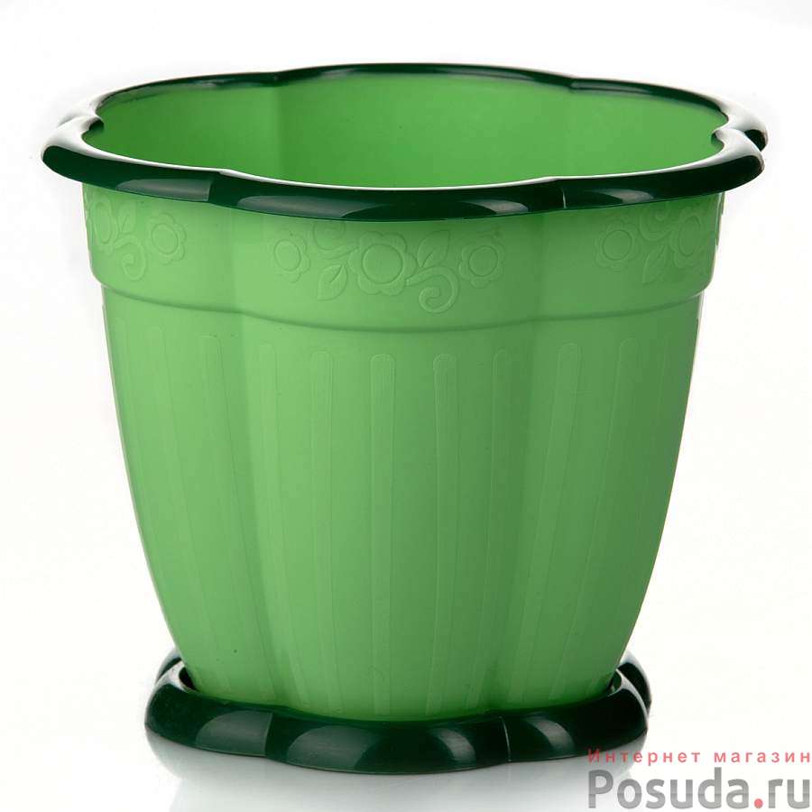 Горшок для цветов "Восторг" с поддоном, объем 1,5 л (зеленый)