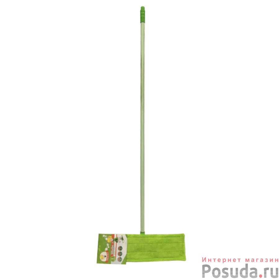 Швабра Флеттер "Умничка" м/фибра, прорезиненная нетелескоп. полосатая ручка 120см (цвет зеленый)