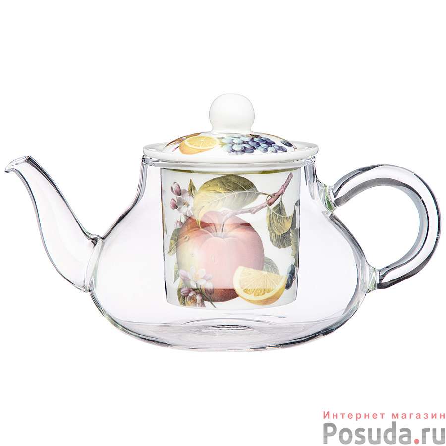 Чайник стеклянный с фарфоровым ситом lefard Фрукты 500 мл 