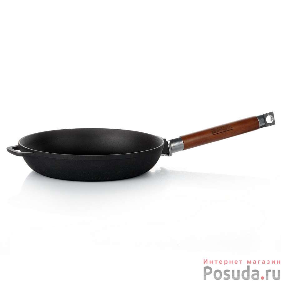 Сковорода чугунная с деревянной ручкой, диаметр 24 см