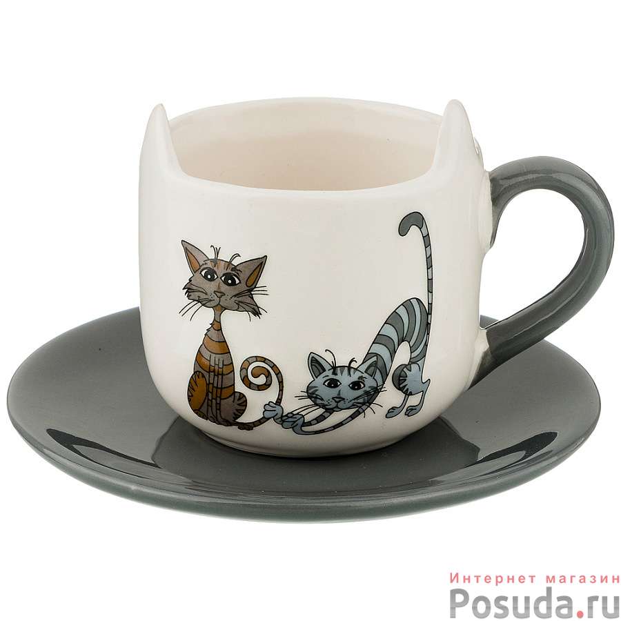 Чашка с блюдцем коллекция Озорные коты 220 мл 