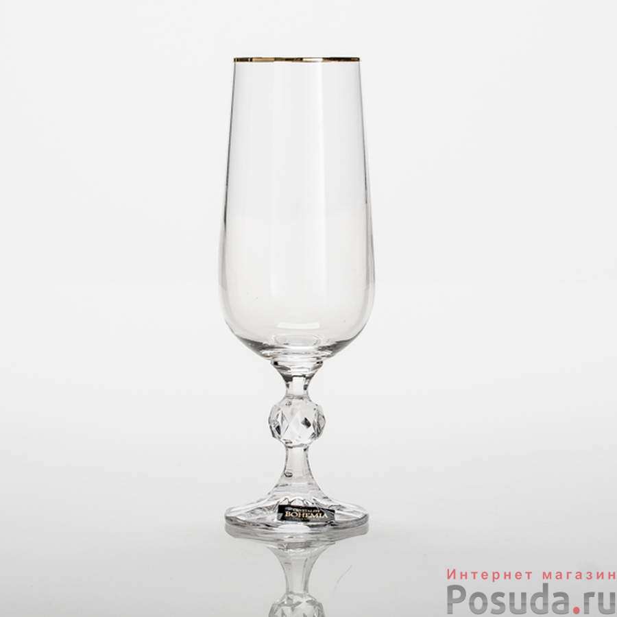 Набор бокалов для шампанского 6 шт Crystalite Bohemia Klaudie, 180 мл золотая полоска