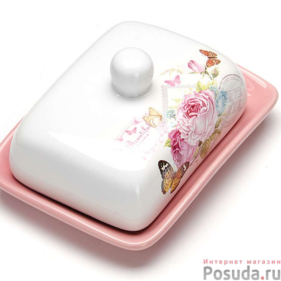 Маслёнка с крышкой Loraine Батерфляй розовая