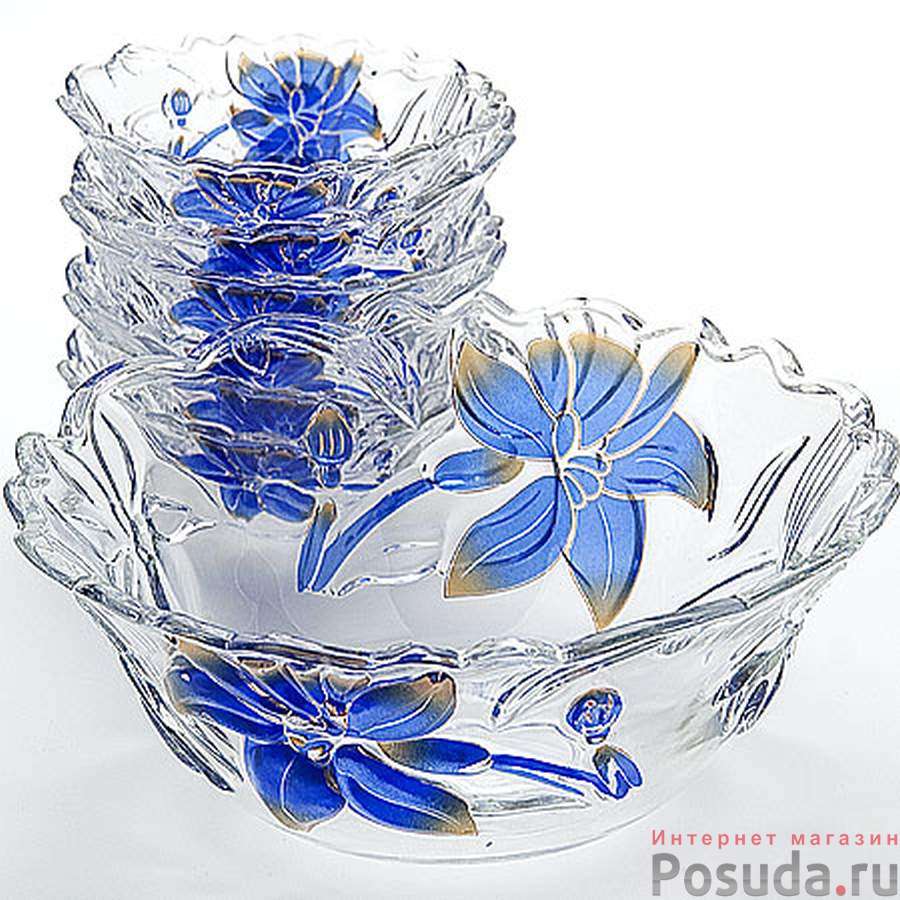 Набор салатников Loraine Синий Цветок, 7 предметов