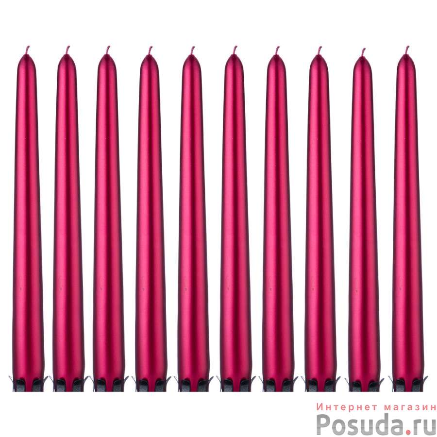Набор свечей из 10 шт. металлик красный высота=24 см.