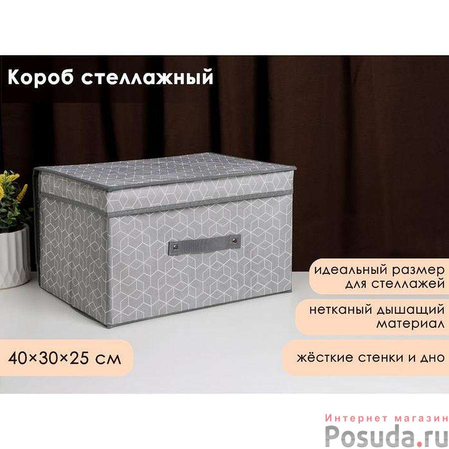 Короб стеллажный для хранения с крышкой Доляна «Фора», 40×30×25 см, цвет серый