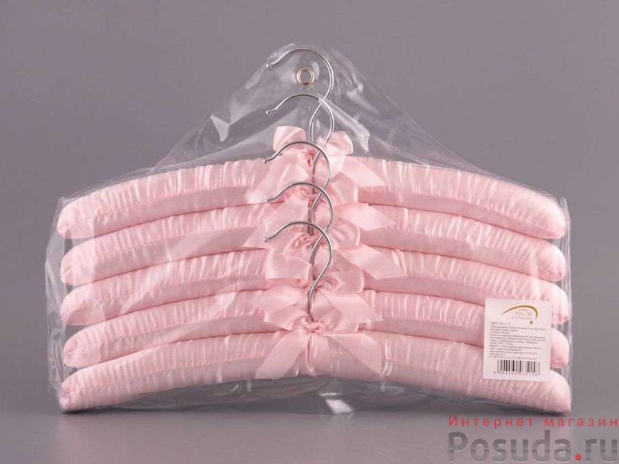 Комплект плечиков подарочных, 5 штук, длина 39 см (сатин, цвет розовый, целлофановая упаковка)