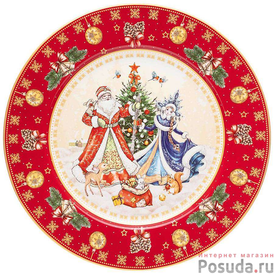 Тарелка обеденная lefard Дед мороз и снегурочка 26см красная 
