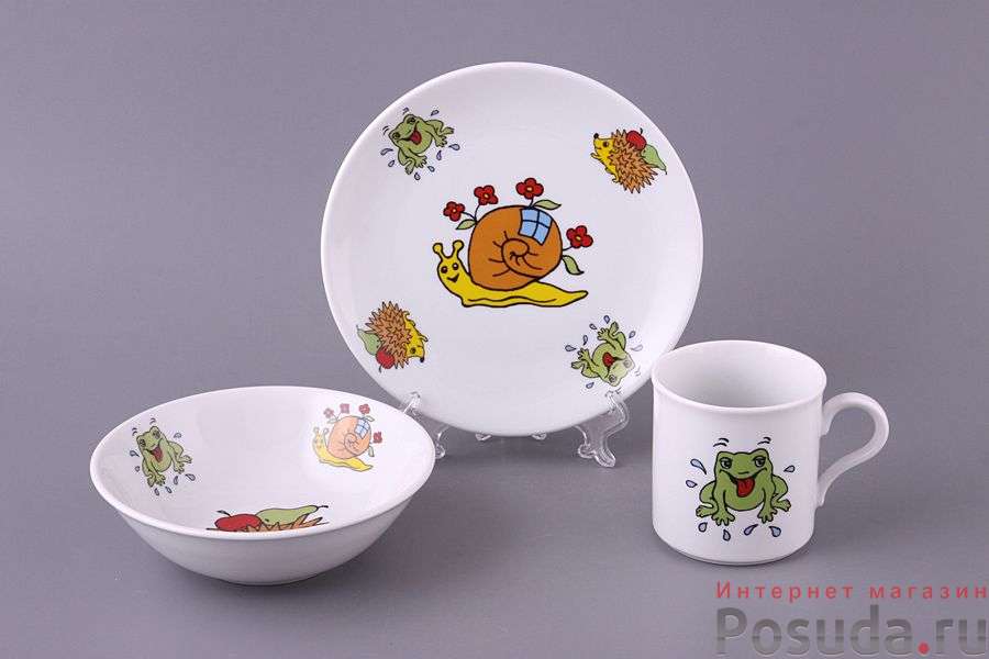 Набор посуды 3 пр.:тарелка,миска,кружка диаметры=19/16 см.250 мл.