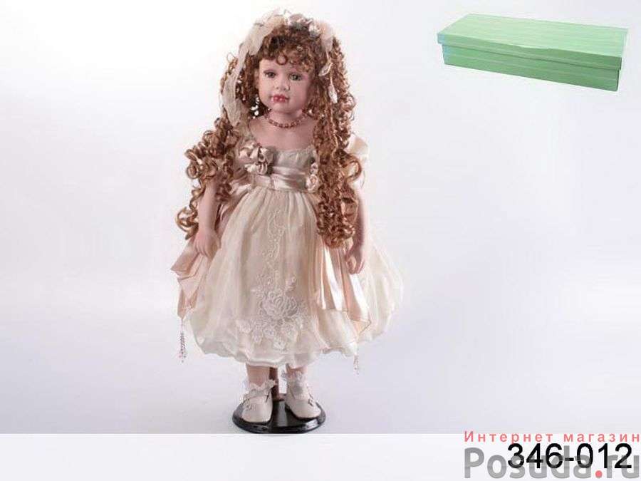 Кукла фарфоровая в кремовом платье высота=55 см