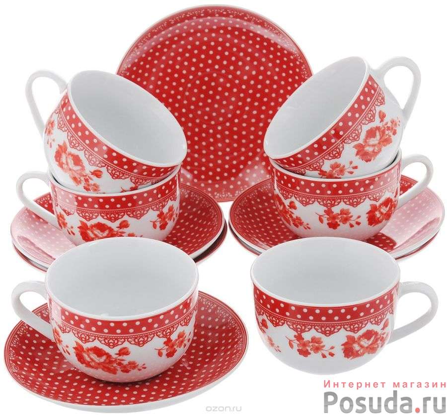 Чайный набор на 6 персон Loraine Красный горошек, 220 мл