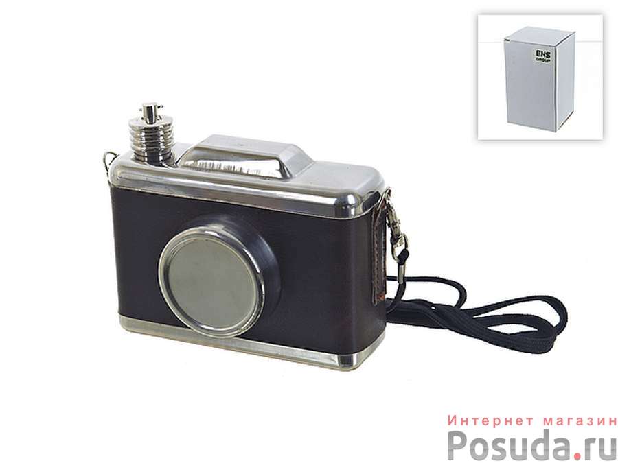 Фляжка сувенирная "Фотоаппарат" 11,5*5,5*10,5см. v=300мл. (металл, кожзам) (белая упаковка)