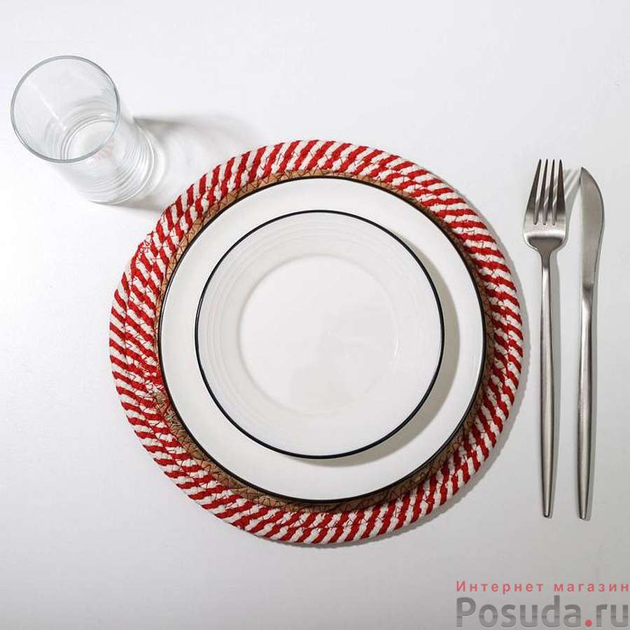 Салфетка сервировочная на стол Доляна «Кант», d=25 см, плетёная, цвет красный