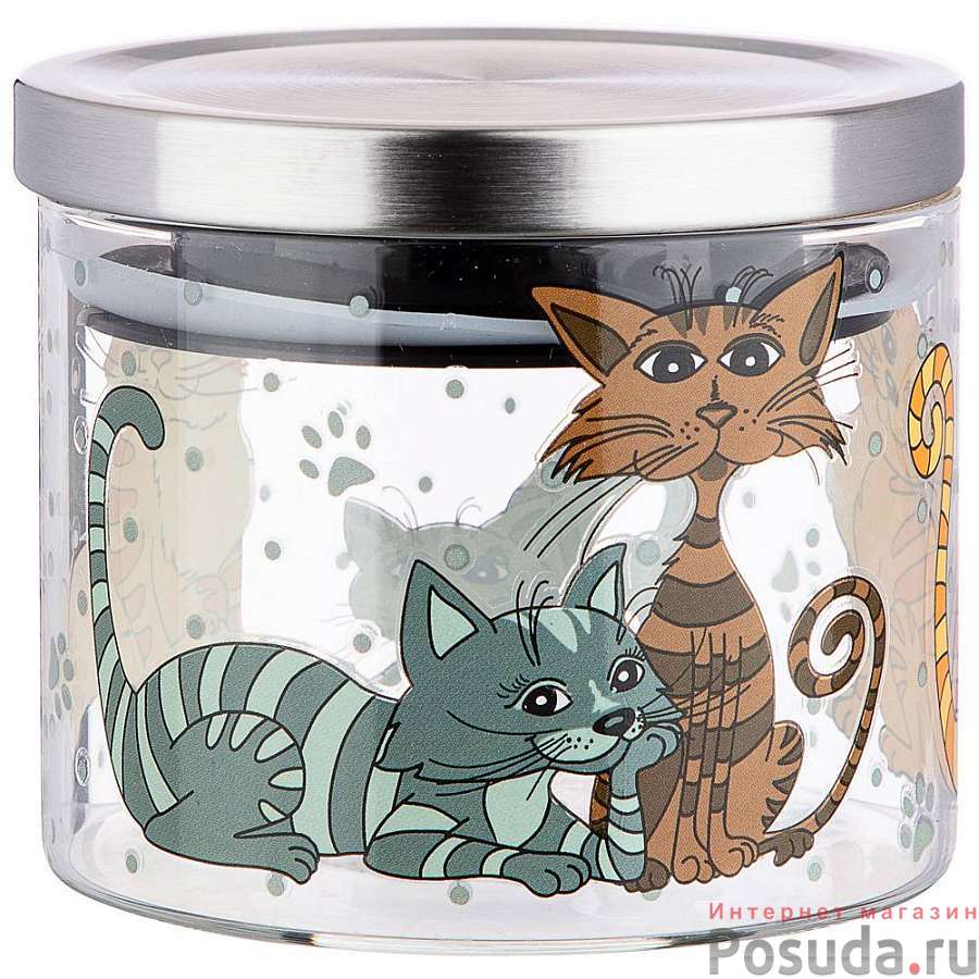 Емкость для сыпучих agness Озорные коты , 520 мл боросиликатное стекло