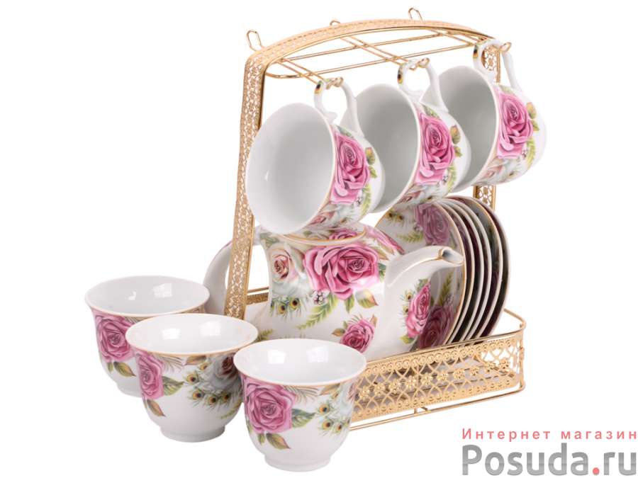 Чайный сервиз на 6 персон Loraine Розы, 15 предметов
