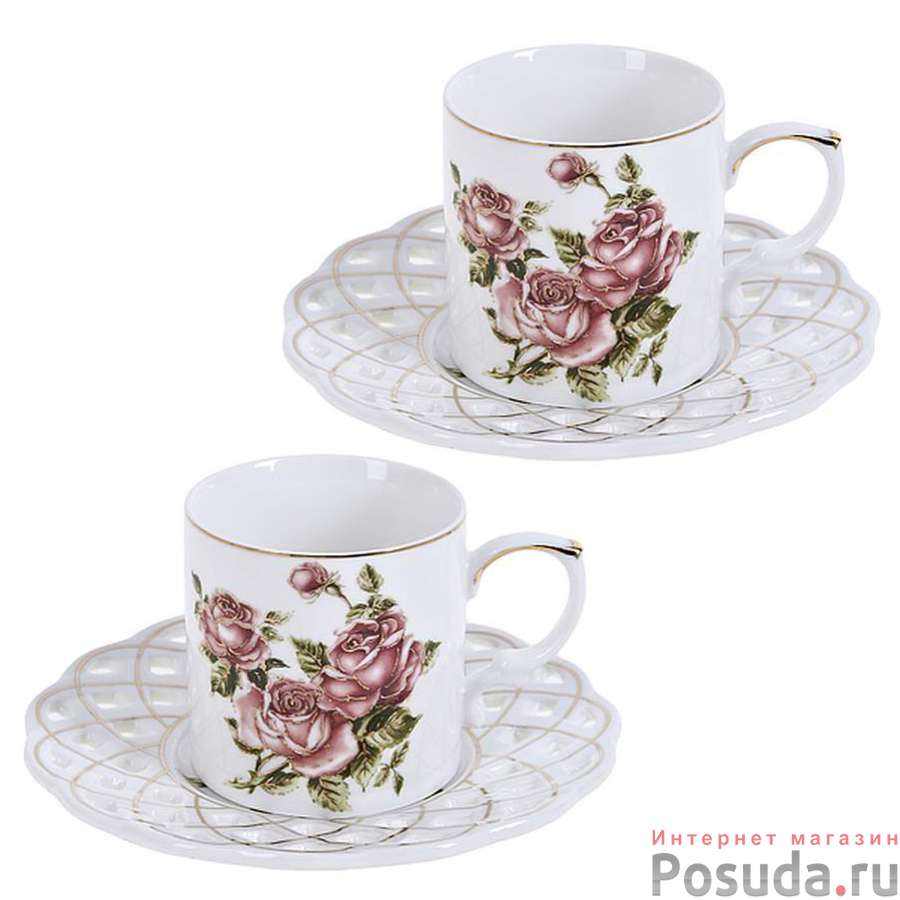 Кофейный набор на 2 персоны Best Home Porcelain Рубиновые розы, 4 предмета