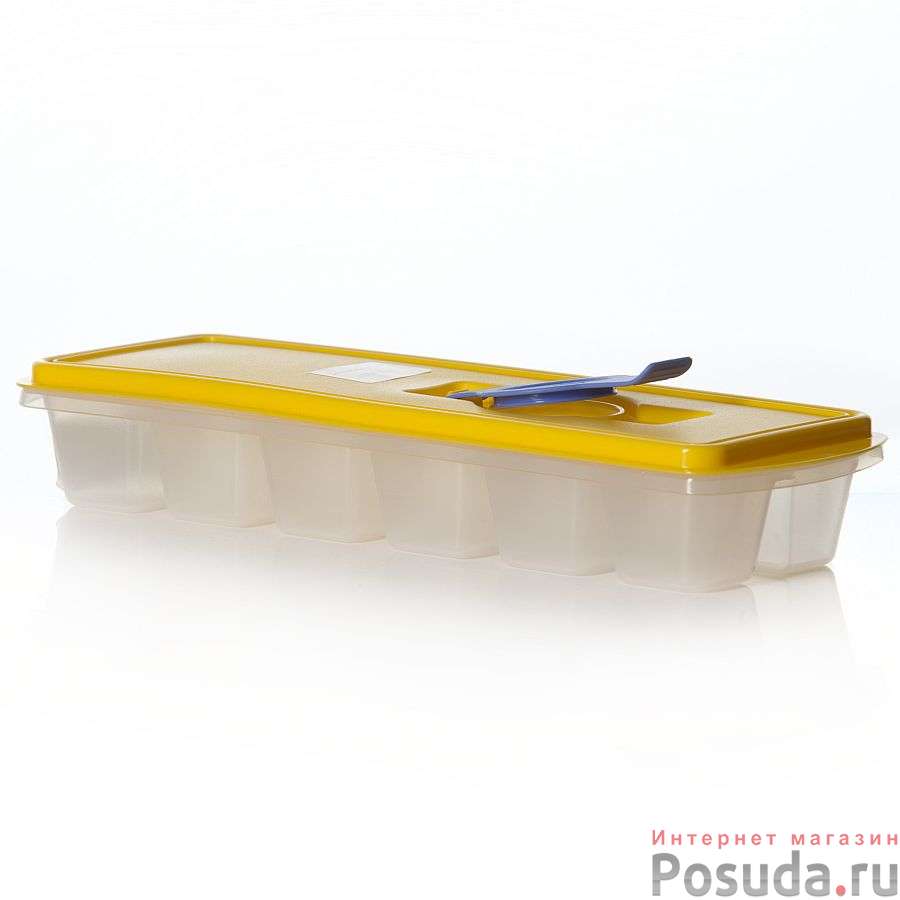 Форма для льда Idea "Кубики", с крышкой, цвет: прозрачный, желтый, 12 ячеек