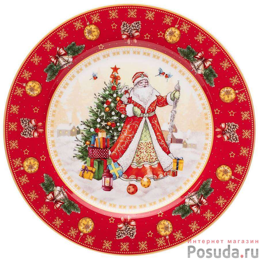 Тарелка закусочная lefard Дед мороз 21см красная 
