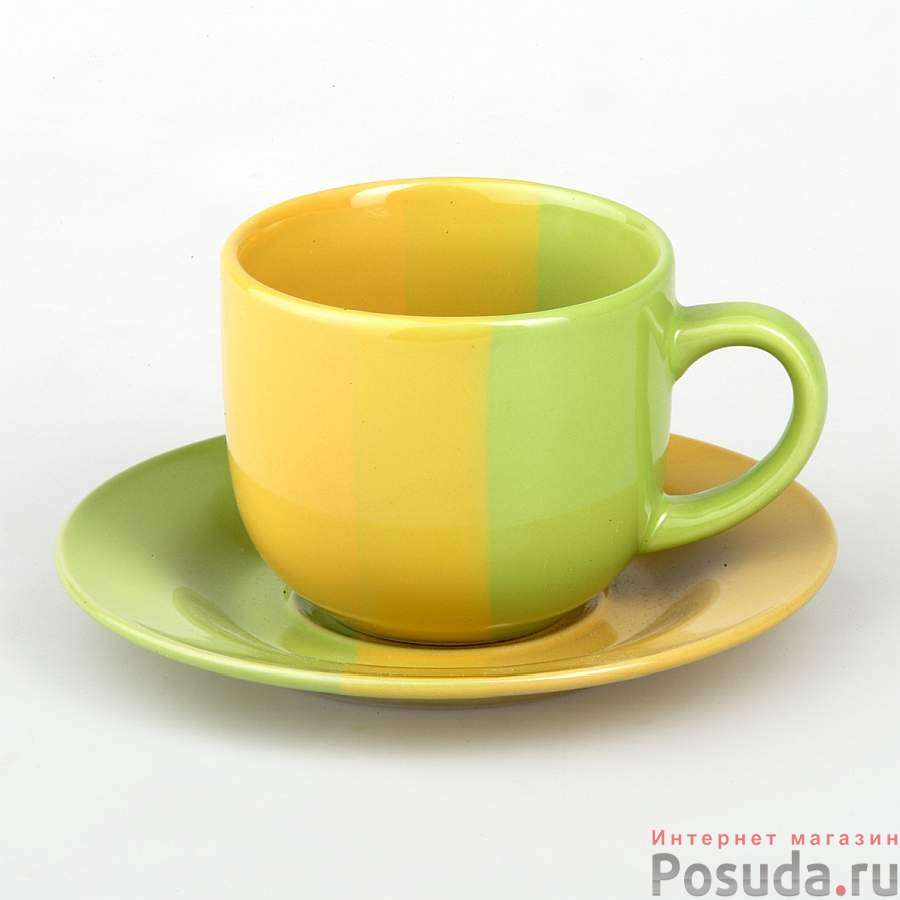 Чайная пара желто-зеленая, объем чашки 220 мл