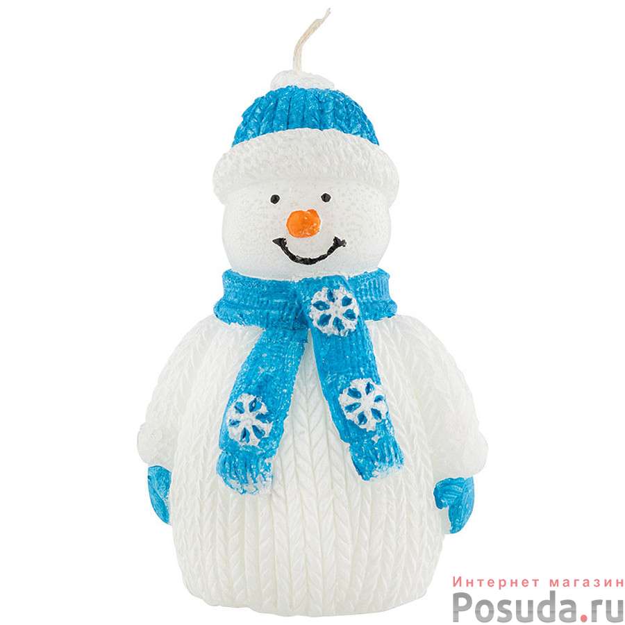 Свеча "Снеговик" 70х40 мм с синим шарфом