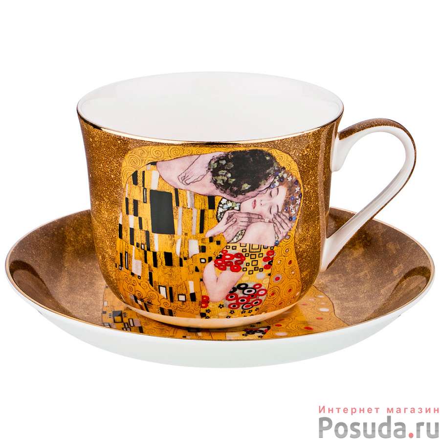 Чайный набор на 1 персону Поцелуй (г. климт) 2 пр. 500 мл золотой 