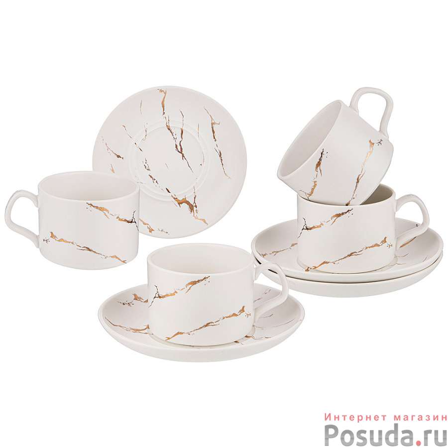 Чайный набор на 4 персоны коллекция Золотой мрамор объем чашки 250 мл цвет:white
