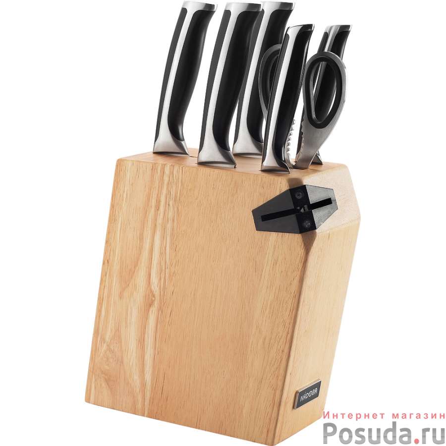 Набор из 5 кухонных ножей, ножниц и блока для ножей с ножеточкой, NADOBA серия URSA