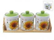 Набор банок для сып.пр."Подсолнух" d=9,5см h=13см v=500см (32*11*14см (на дерев. подставке)
