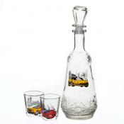 Графин + 6 стопок Классик (деколь Машинки классика) кор. с окном Сильвер