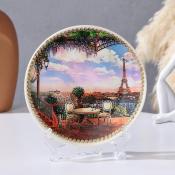 Тарелка декоративная "Париж", с рисунком на холсте, D = 15 см 9418307