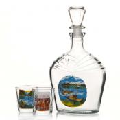 Штоф + 6 стопок Сидней (деколь Рыбалка) кор. с окном Сильвер