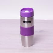 Термокружка 380мл из нержавеющей стали с TPR-вставкой (салатовая, фиолетовая, голубая, красная)