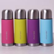 Термос 350мл из нерж. стали с прорезиненным покрытием (1 чашка; розовый, голубой, салат., фиолет.)