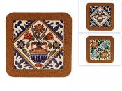 Подставка под горячее "Вышивка" 20*20*1см (3вида) (натуральная пробка, керамика) (упаковочный пакет)