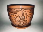 Горшок с поддоном (резьба) 2,5л дуб №2