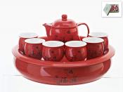 Набор для чайной церемонии 8пр. "Иероглиф" 90/350мл d=34см h=8см (красный) (подарочная упаковка)