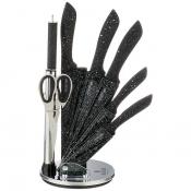Набор ножей agness Black marble с ножницами и мусатом на пластиковой подставке, 8 предметов