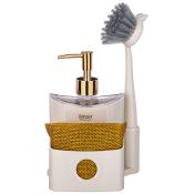 Дозатор для мыла одинарный с губкой и щеткой, бежевый с золотом 500мл