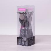 Набор столовых приборов 24 пр. с пластиковыми ручками (синий, серый, молочный)