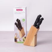 Набор ножей 6 предметов из нержавеющей стали с бакелитовыми ручками и деревянной подставкой