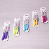 Ножи 2 пр. из нержавеющей стали с пластиковыми ручками (лезвие 13.5см, рукоятка 11см; желтый, голубой, розовый, салатовый, фиолетовый)