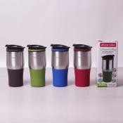 Термокружка Kamille, 380мл из нержавеющей стали с TPR-вставкой (красная, синяя, коричневая, зеленая)