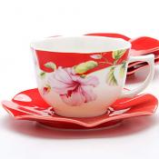 Набор чайный на 4 персоны Loraine Цветы, 230 мл красный