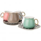 Чайный набор на 4пер. 8пр. 220мл, 4 цвета: серый, кофейный, розовый, мятный 