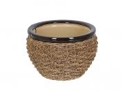 Горшок для цветов поддоном"Плетенка" 30*30*20см. v=8500мл. (поддон-24*24*4см.)(покрытие-натуральный ротанг) (без подарочной упаковки)